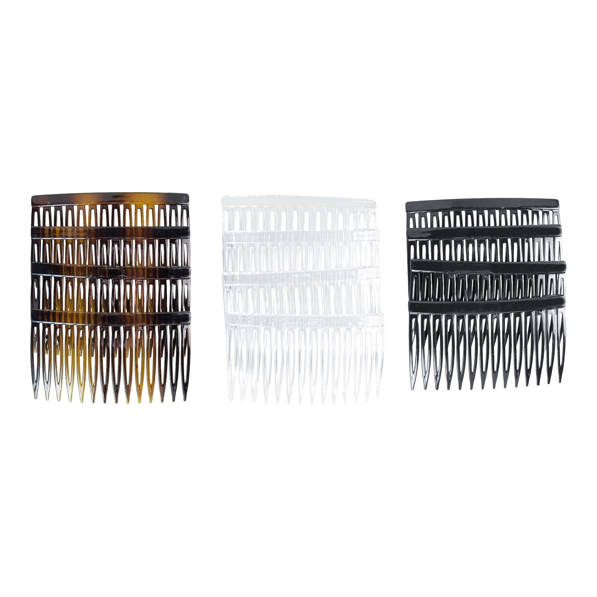 Plastic Side Hair Combs, Black, Clear, and Tortoise Shell, 12 Ct