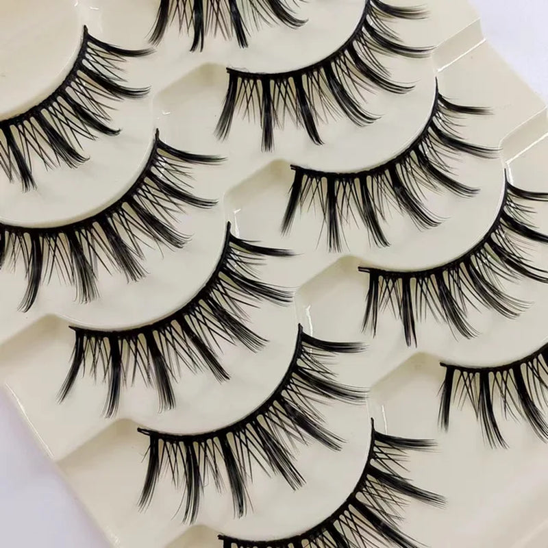 Natural Long Cosplay Makeup Cross Strip False Eyelashes Black Eye Lashes and Cat Eye Lashes 5Pairs