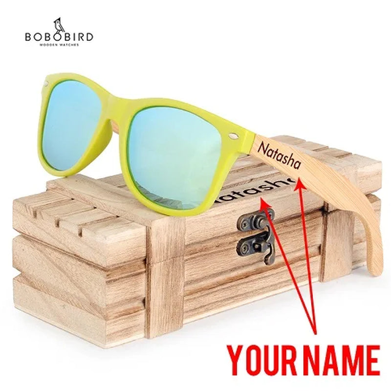 Sunglasses Women Customize Polarized Glass Wood UV400 Eyewear Gafas De Sol Mujer Engrave Name on Legs in Wood Gift Box