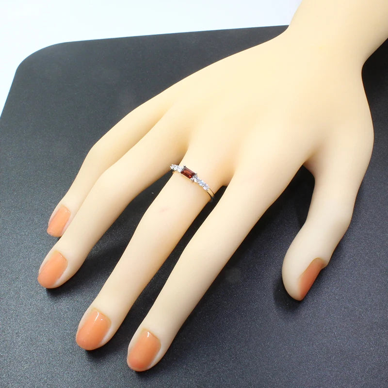 Elegant Silver Garnet Ring for Girl 3 Mm * 5 Mm Natural Garnet Gemstone Silver Ring Solid 925 Sterling Silver Garnet Ring