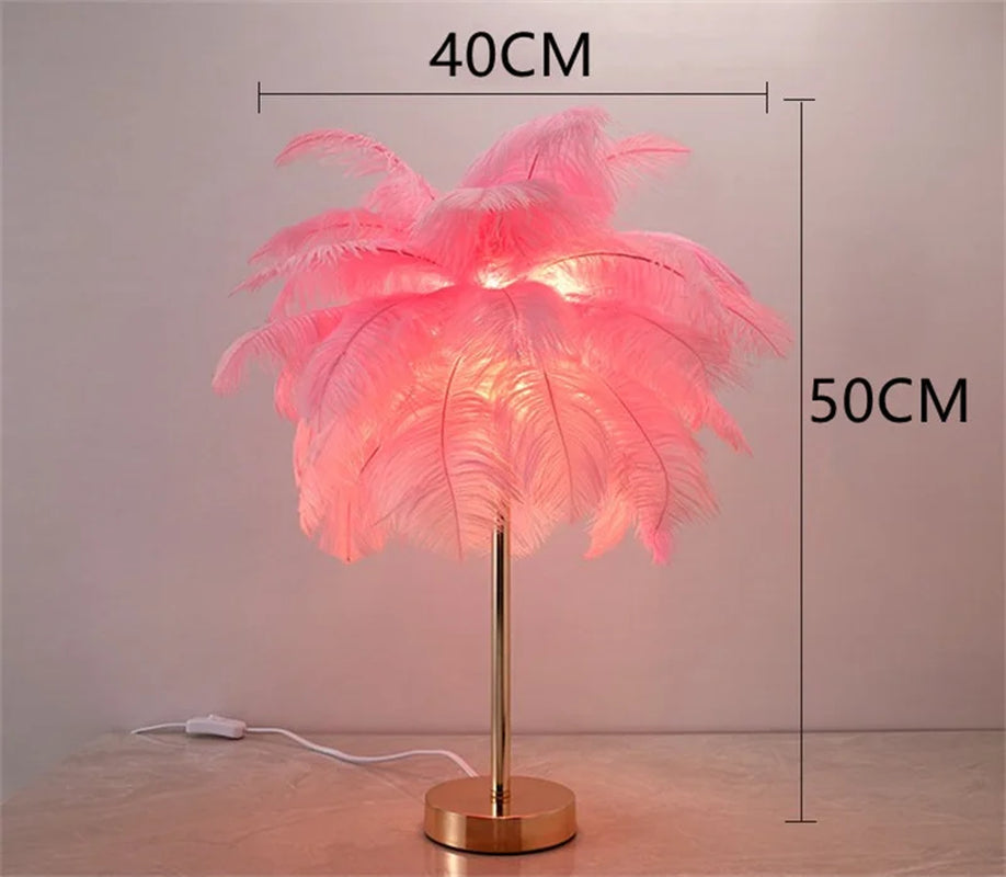 Nordic Ostrich Feather Table Lamp Palm Tree Table Lights Interior Lighting Home Deco Art Living Room Stand Light Bedside Lamps