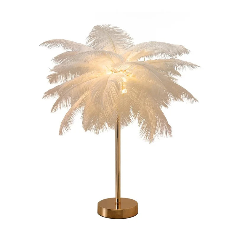 Nordic Ostrich Feather Table Lamp Palm Tree Table Lights Interior Lighting Home Deco Art Living Room Stand Light Bedside Lamps