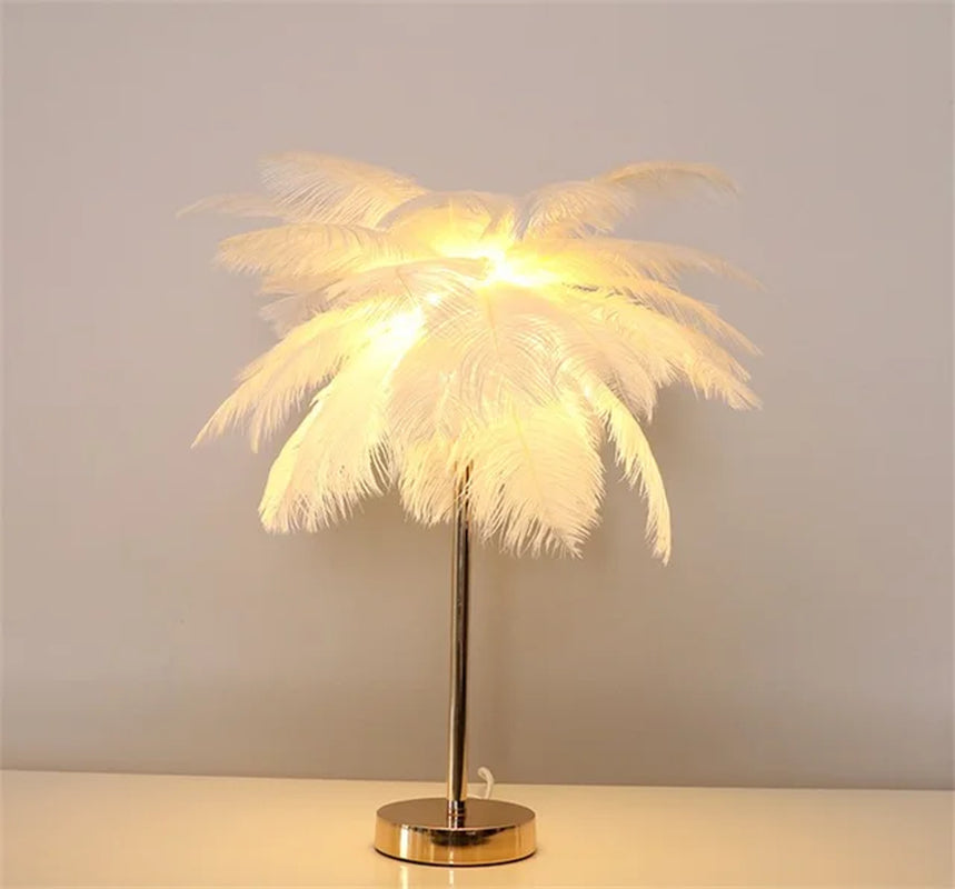 Nordic Ostrich Feather Table Lamp Palm Tree Table Lights Interior Lighting Home Deco Art Living Room Stand Light Bedside Lamps