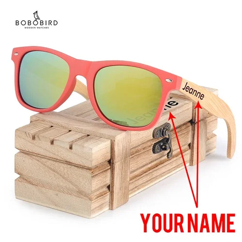 Sunglasses Women Customize Polarized Glass Wood UV400 Eyewear Gafas De Sol Mujer Engrave Name on Legs in Wood Gift Box