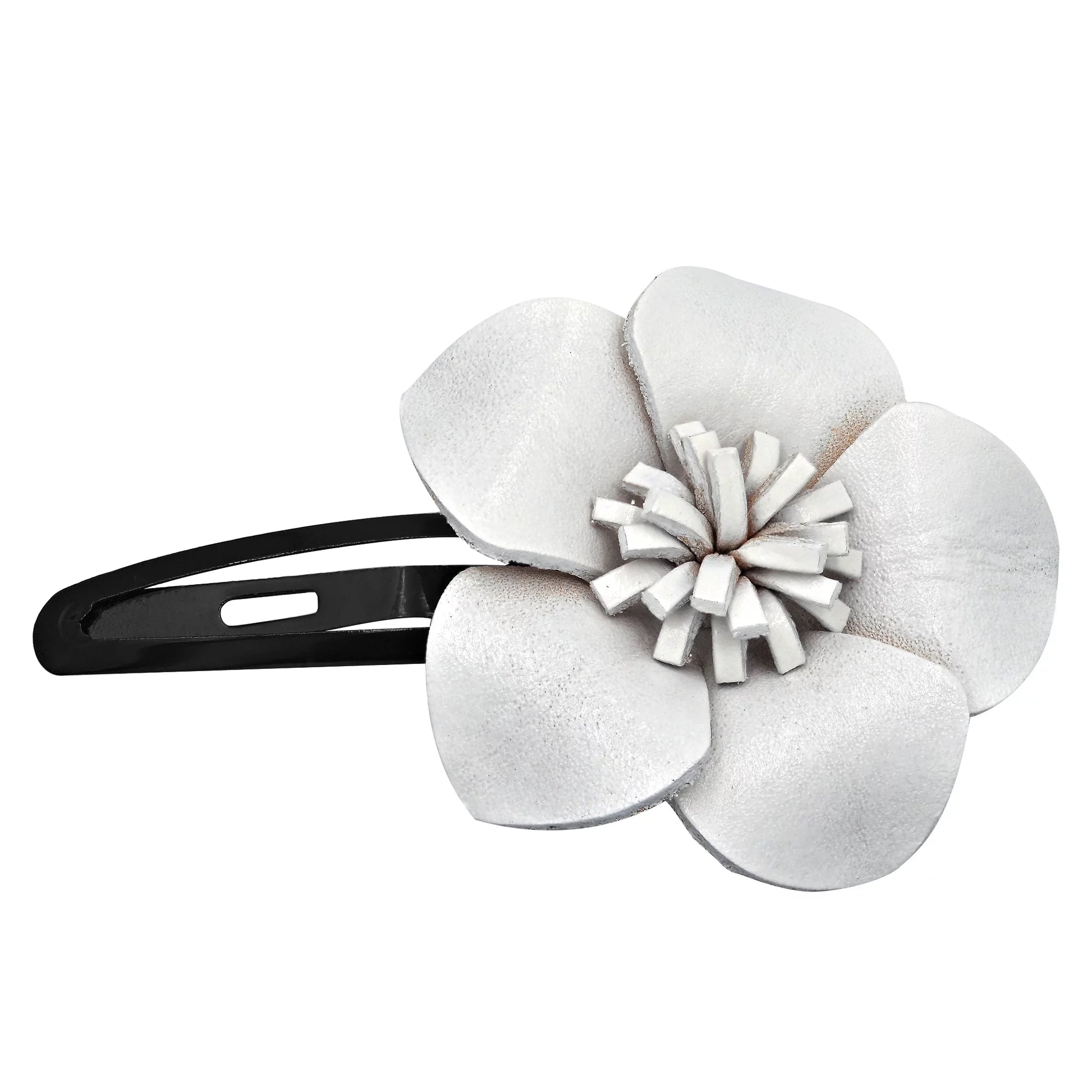 Genuine White Leather Sweet Azalea Flower Hair Barrette Pinch Clip