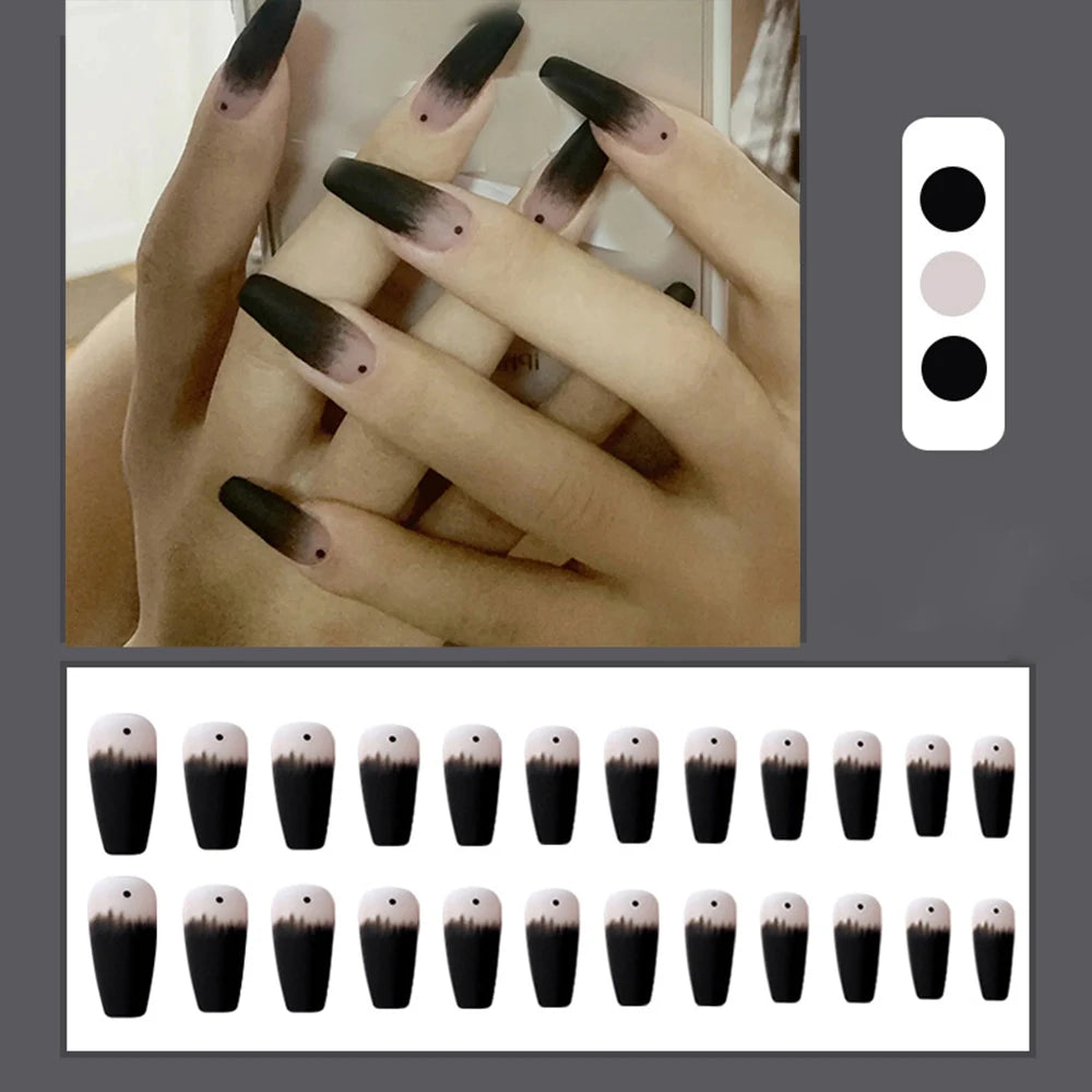 24Pcs Long Coffin False Nails Black Gradient Matte Ballerina Fake Nails DIY Manicure Nail Tips Press on Nails Nail Decoration