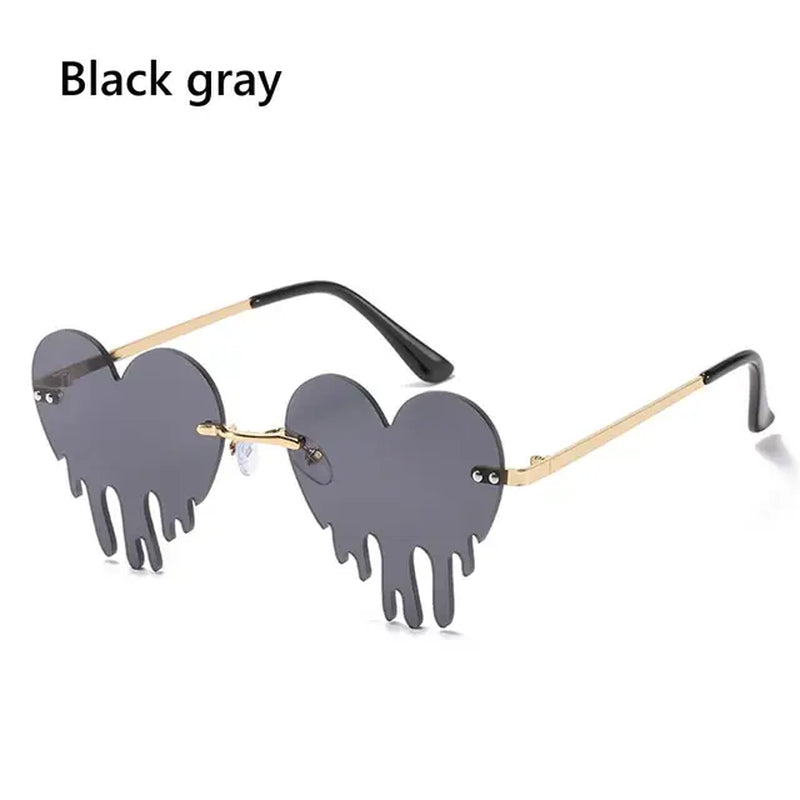 Heart Shape Fire Flame Sunglasses Wave Rimless Narrow Retro UV 400 Streetwear Vintage Eyeglasses Cycling Outdoor Sun Glasses