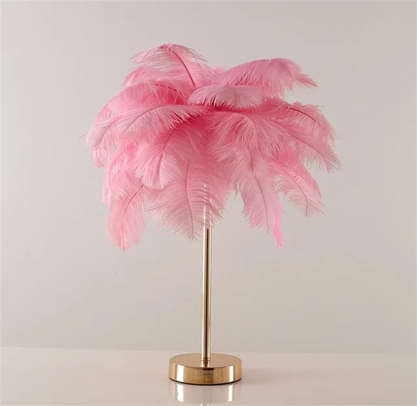 Nordic Ostrich Feather Table Lamp Palm Tree Table Lights Interior Lighting Home Deco Art Living Room Stand Light Bedside Lamps