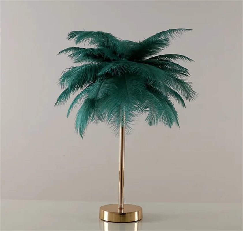 Nordic Ostrich Feather Table Lamp Palm Tree Table Lights Interior Lighting Home Deco Art Living Room Stand Light Bedside Lamps