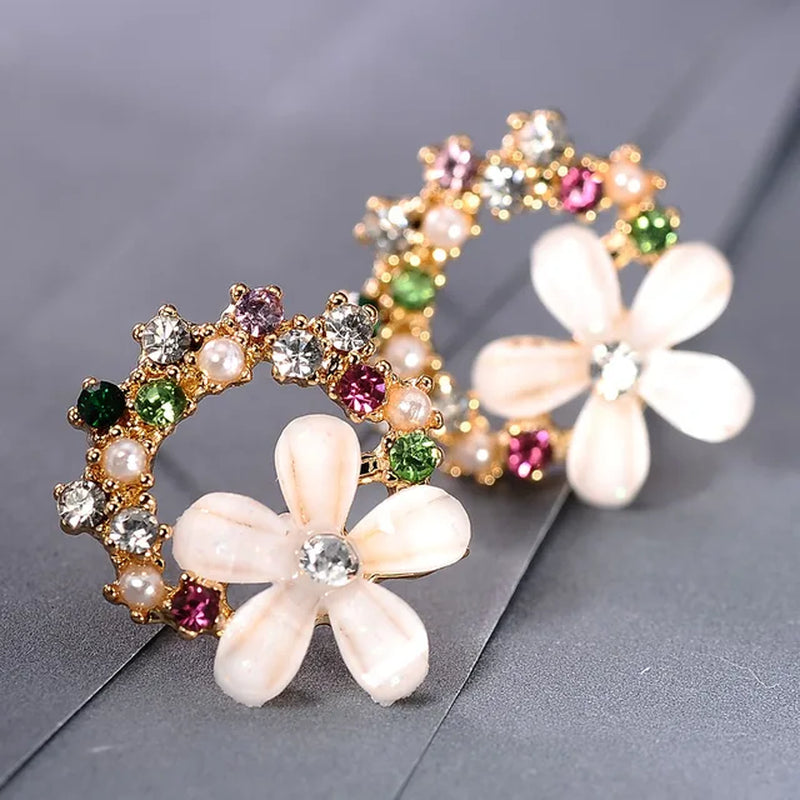 Korean New Design Fashion Colorful Rhinestone Moon Heart Flower Garland Stud Earrings Jewelry Women Exquisite Romantic Earrings