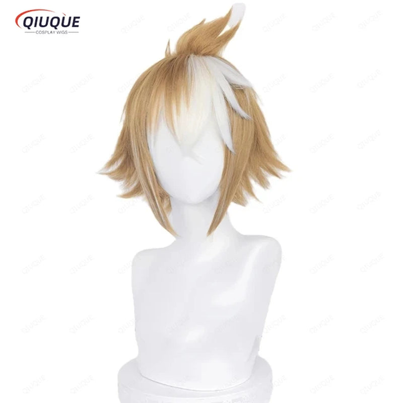 Genshin Impact Gorou Cosplay Wig 35Cm Brown Heat Resistant Synthetic Hair Anime Cosplay Wigs + Wig Cap + Ears