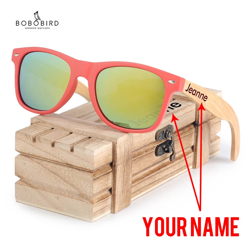 Sunglasses Women Customize Polarized Glass Wood UV400 Eyewear Gafas De Sol Mujer Engrave Name on Legs in Wood Gift Box