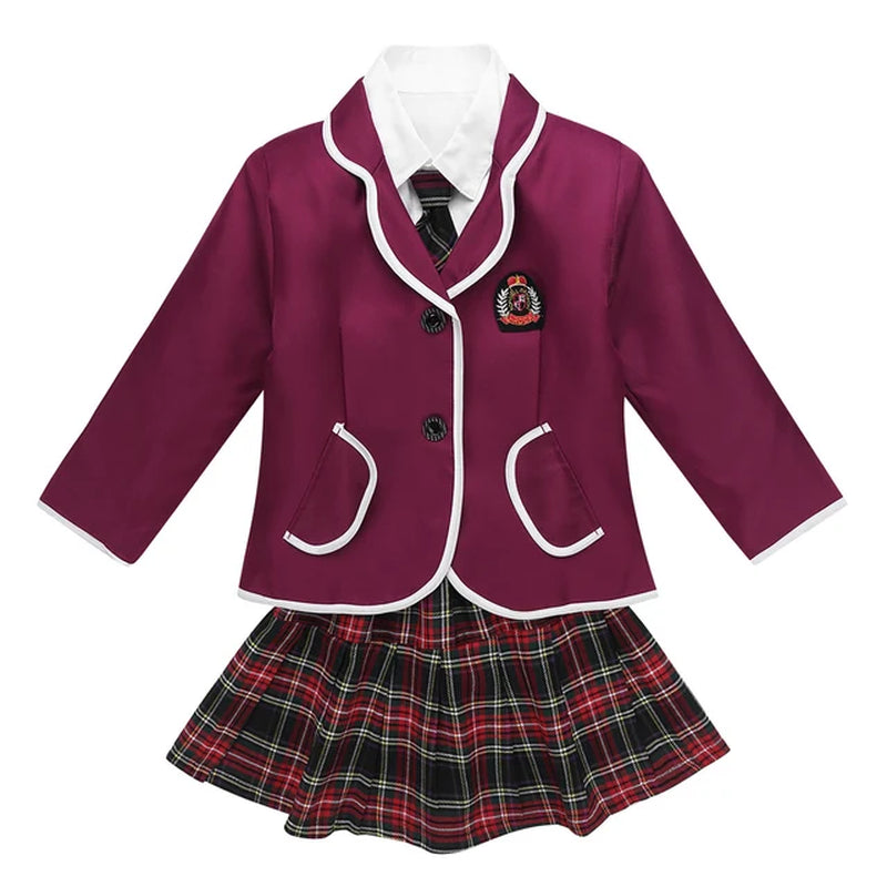 Kids Teens Japanese Anime Cosplay Students Costume Girls British Style School Uniform Coat with Shirt Tie Mini Skirt Set