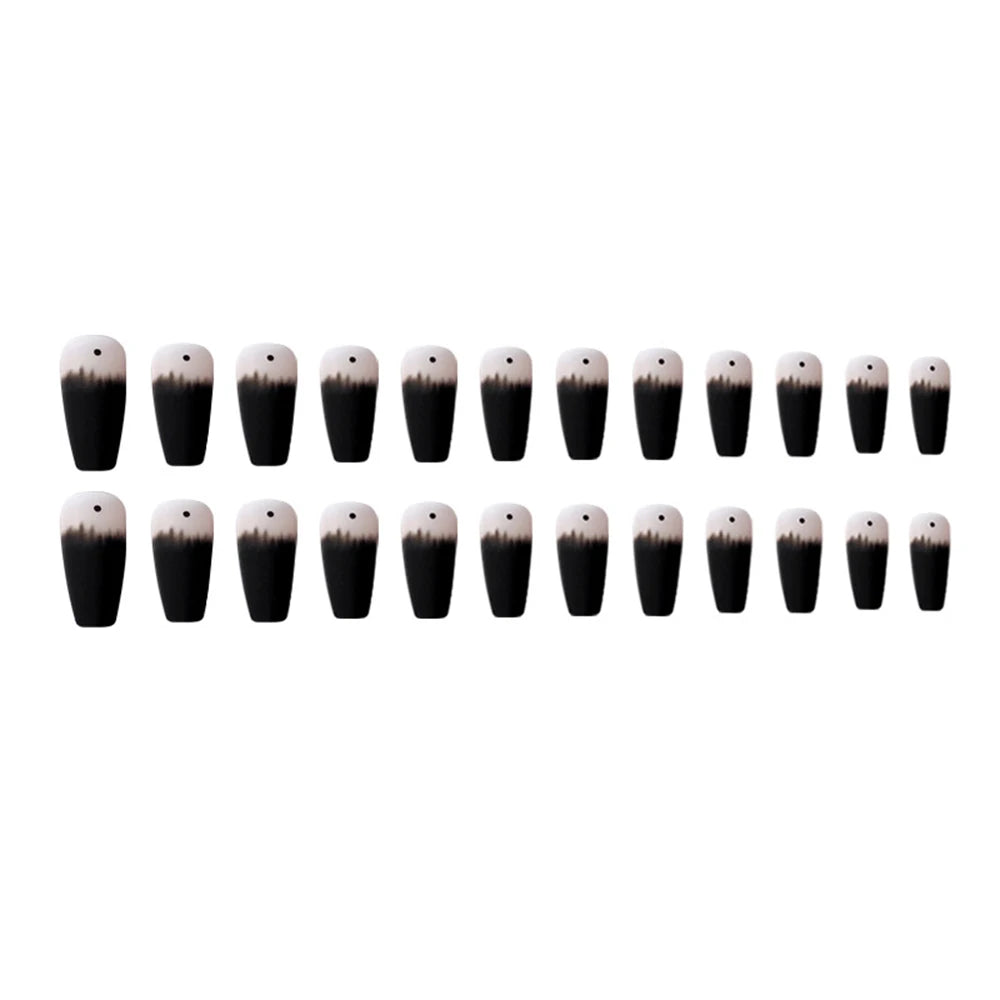 24Pcs Long Coffin False Nails Black Gradient Matte Ballerina Fake Nails DIY Manicure Nail Tips Press on Nails Nail Decoration