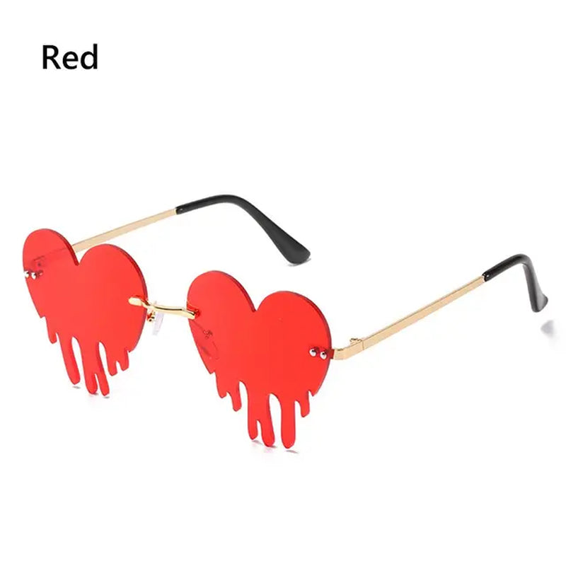 Heart Shape Fire Flame Sunglasses Wave Rimless Narrow Retro UV 400 Streetwear Vintage Eyeglasses Cycling Outdoor Sun Glasses