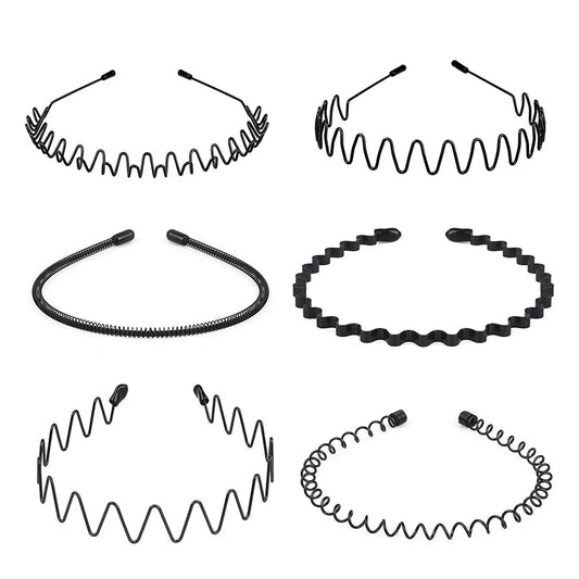 6 Pieces Metal Headbands Wavy Hairband Spring Hair Hoop Sports Fashion Hair Bands Unisex Black Elastic Non Slip Simple Headwear Accessories