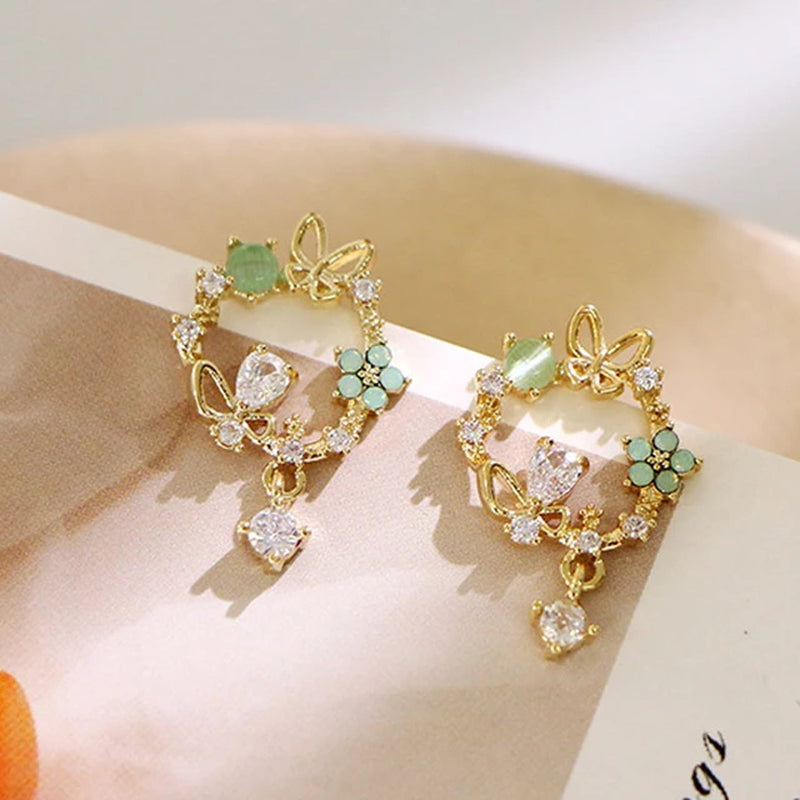 Korean New Design Fashion Colorful Rhinestone Moon Heart Flower Garland Stud Earrings Jewelry Women Exquisite Romantic Earrings