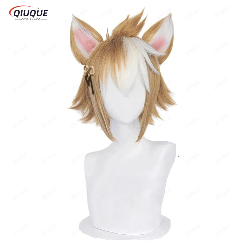 Genshin Impact Gorou Cosplay Wig 35Cm Brown Heat Resistant Synthetic Hair Anime Cosplay Wigs + Wig Cap + Ears