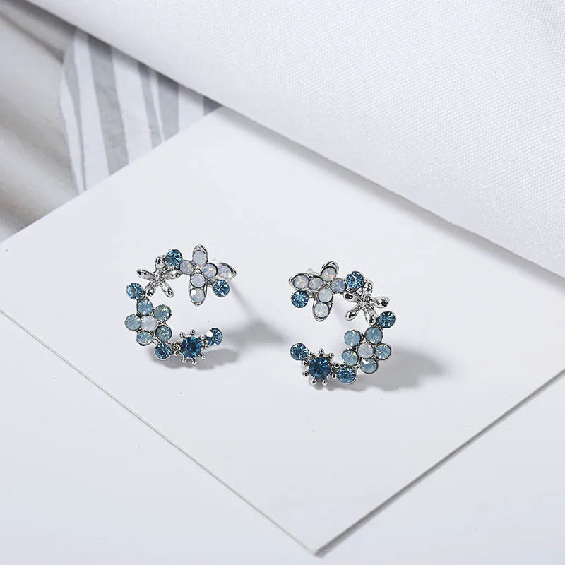 Korean New Design Fashion Colorful Rhinestone Moon Heart Flower Garland Stud Earrings Jewelry Women Exquisite Romantic Earrings