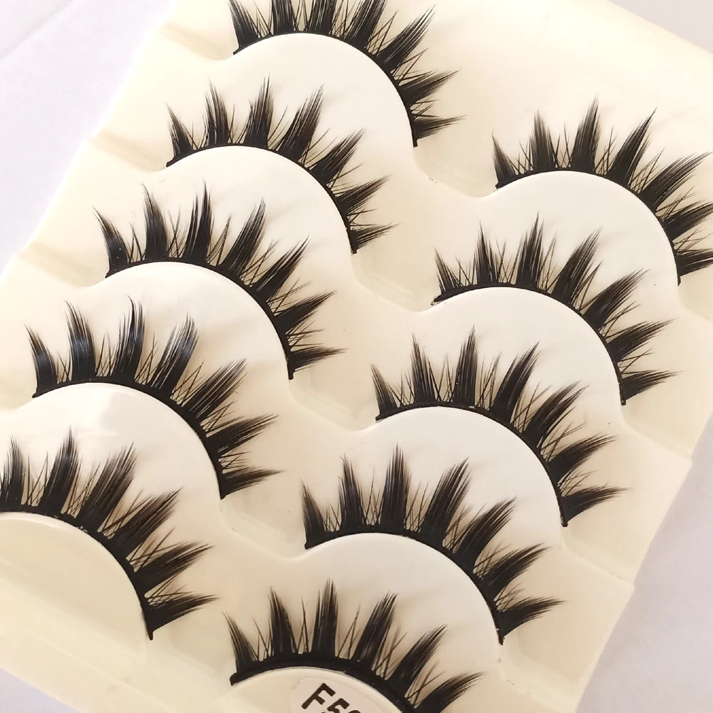 Natural Long Cosplay Makeup Cross Strip False Eyelashes Black Eye Lashes and Cat Eye Lashes 5Pairs