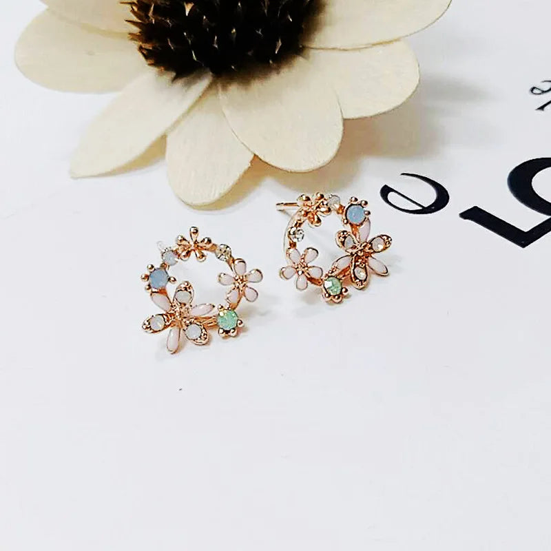 Korean New Design Fashion Colorful Rhinestone Moon Heart Flower Garland Stud Earrings Jewelry Women Exquisite Romantic Earrings