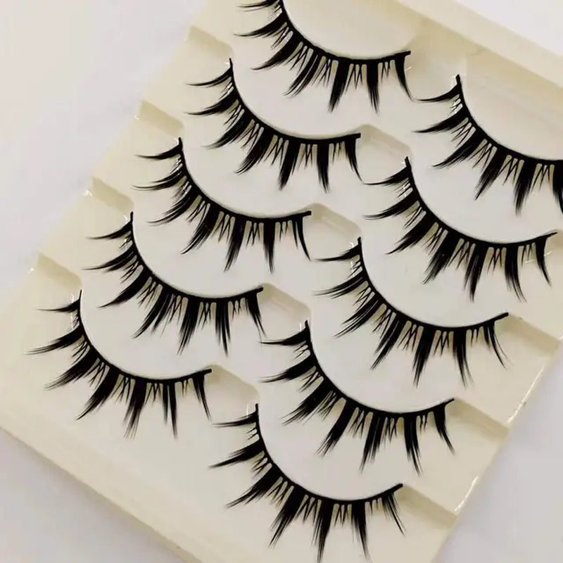 Natural Long Cosplay Makeup Cross Strip False Eyelashes Black Eye Lashes and Cat Eye Lashes 5Pairs