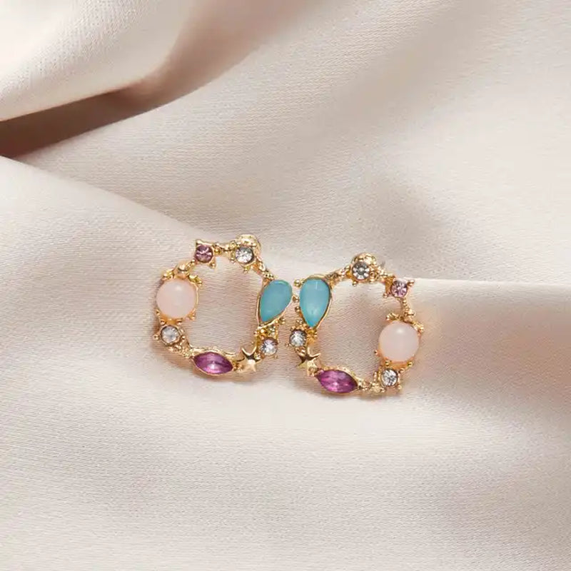 Korean New Design Fashion Colorful Rhinestone Moon Heart Flower Garland Stud Earrings Jewelry Women Exquisite Romantic Earrings