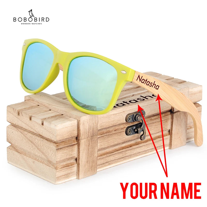 Sunglasses Women Customize Polarized Glass Wood UV400 Eyewear Gafas De Sol Mujer Engrave Name on Legs in Wood Gift Box