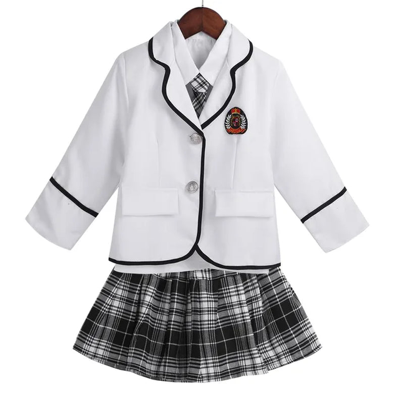 Kids Teens Japanese Anime Cosplay Students Costume Girls British Style School Uniform Coat with Shirt Tie Mini Skirt Set