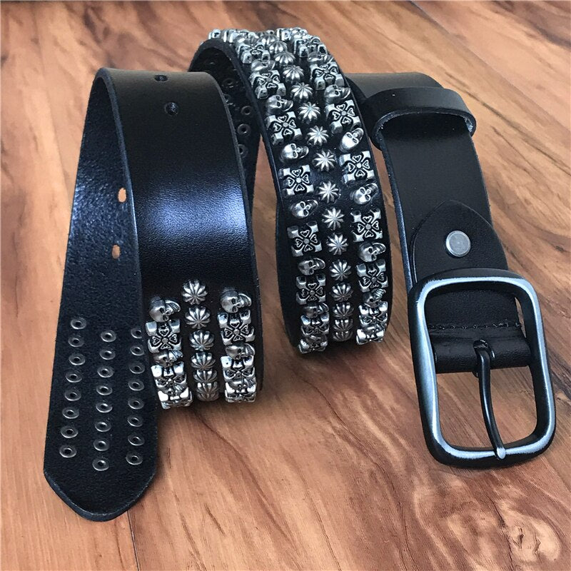 Men'S Leather Belt Punk Belt Jeans Belt Men'S Rock Style Western Cowboy Rivet Metal Belt Jeans Belt for Men Male Belt MBT0593