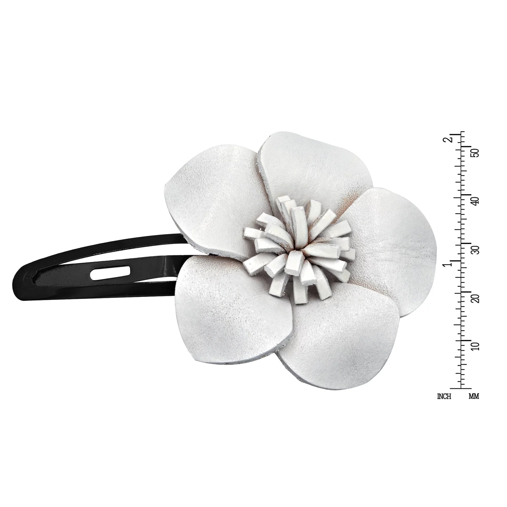 Genuine White Leather Sweet Azalea Flower Hair Barrette Pinch Clip