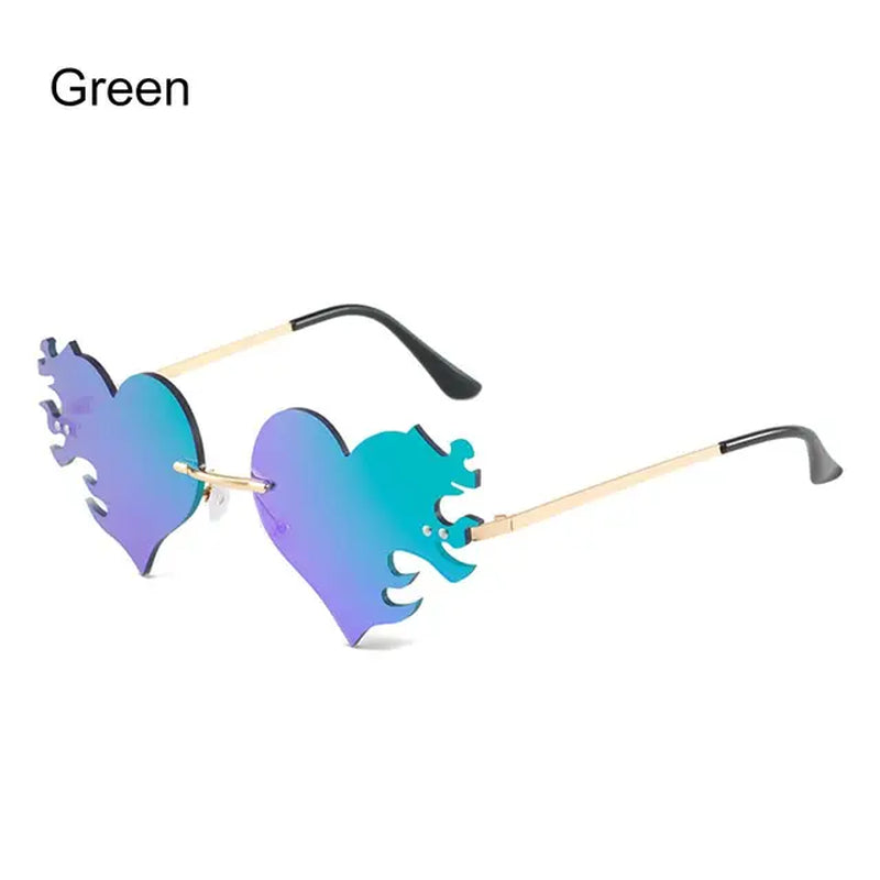 Heart Shape Fire Flame Sunglasses Wave Rimless Narrow Retro UV 400 Streetwear Vintage Eyeglasses Cycling Outdoor Sun Glasses