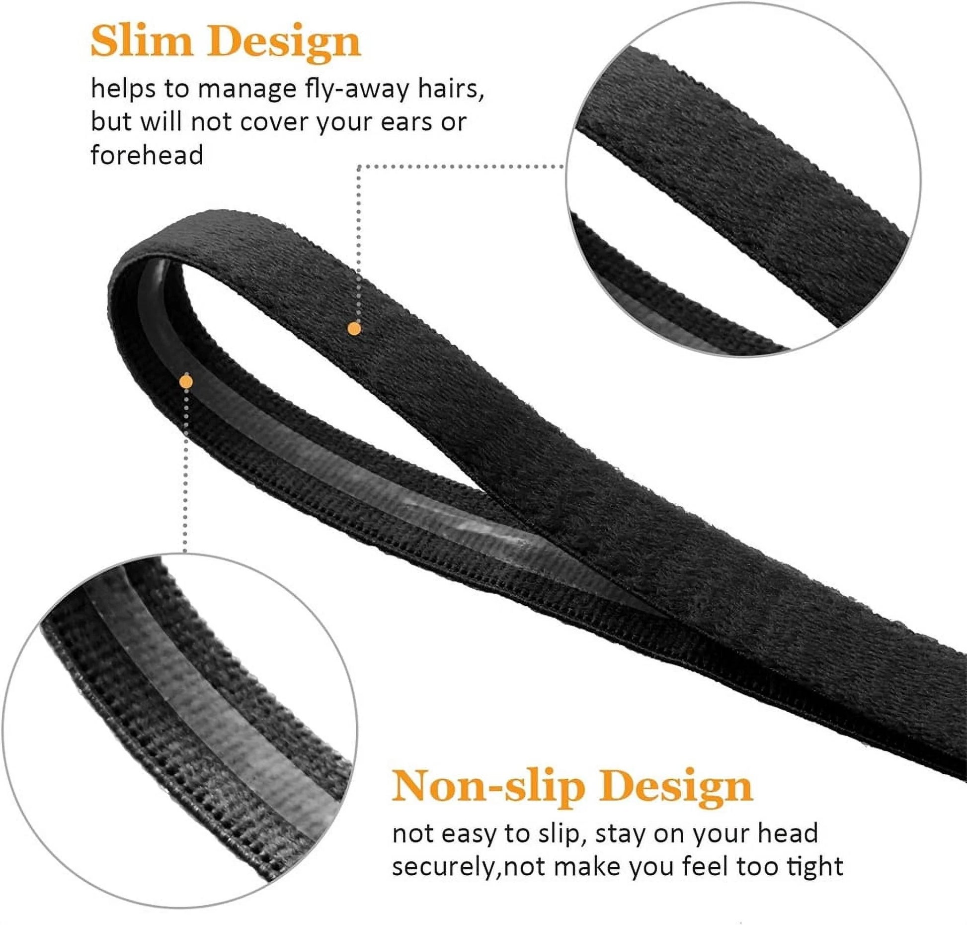 8 Pieces Thin Non-Slip Elastic Sport Headbands, Hair Bands with Non Slip Silicone Grip Exercise Hair Sweatbands for Men Women Football Basketball Soccer Tennis Yoga (Black)