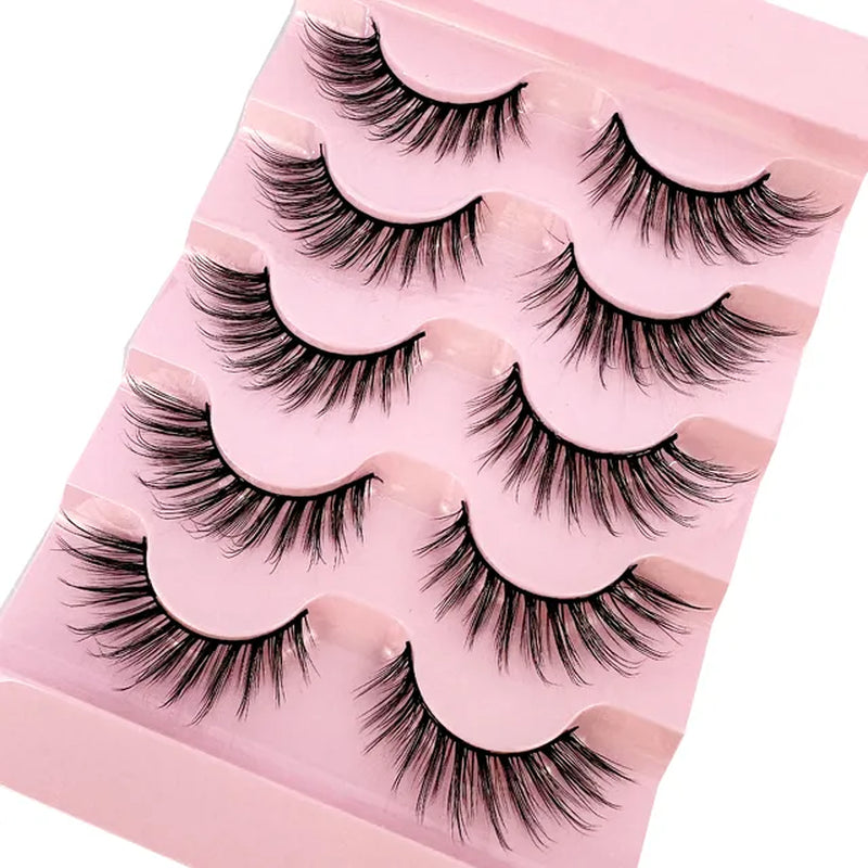 Natural Long Cosplay Makeup Cross Strip False Eyelashes Black Eye Lashes and Cat Eye Lashes 5Pairs