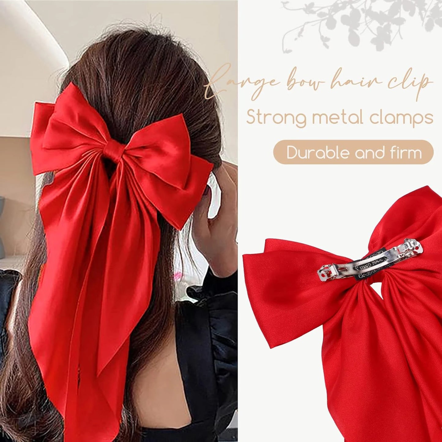 3Pcs Elegant Bow Ribbon Hair Clip for Women Fashion Solid Satin Spring Clip Hairpin Headband with Clips Girls Hair Accessories