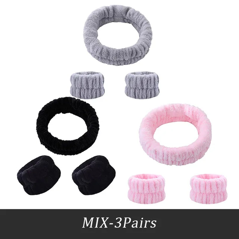 Face Wash Wristband Set Women'S Headband Wristbands Absorbent Waterproof Wristbands Makeup Face Wash Hair Bands