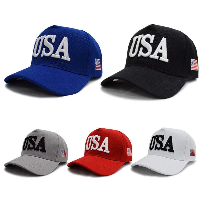 Unisex Outdoor President Trump 2024 Campaign Baseball Cap USA 45 American Flag 3D Embroidered Adjustable Snapback Trucker Hat