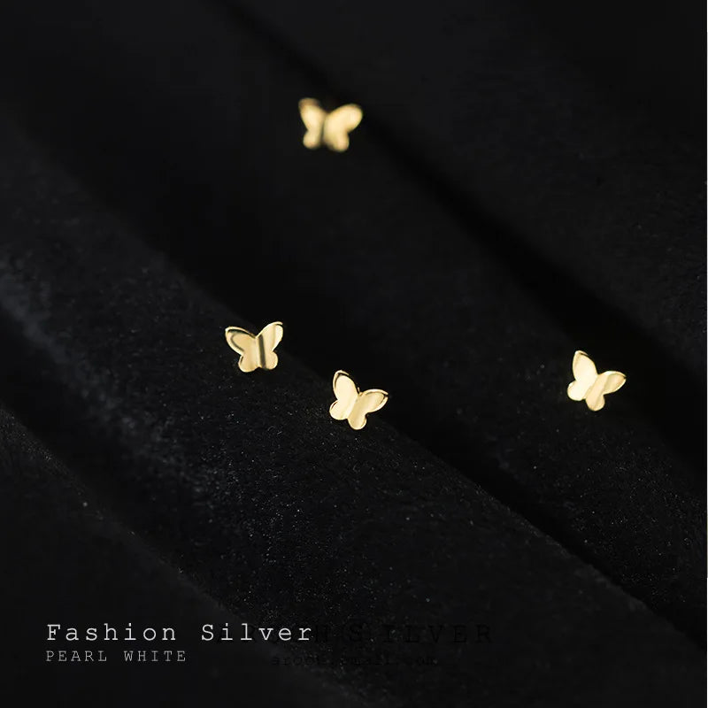 New Fashion Cute Minimal Butterfly Stud Earrings Lovely Tiny Earring Piercing Stud Accessory Simple Golden/White Earring Jewelry