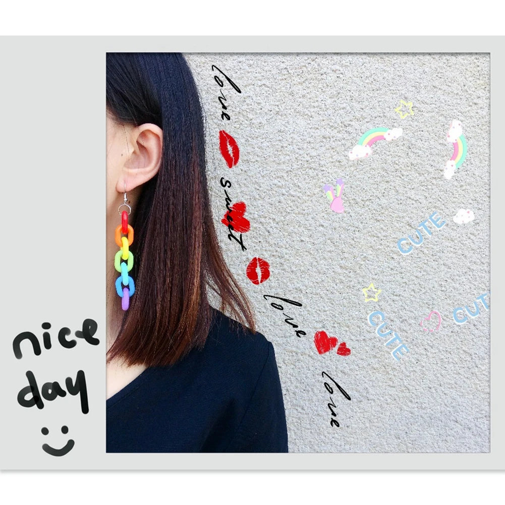 Personality Candy Color Acrylic Long Chain Statement Earrings Colorful Rainbow Geometric Cool Earrings for Woman Party Jewelry