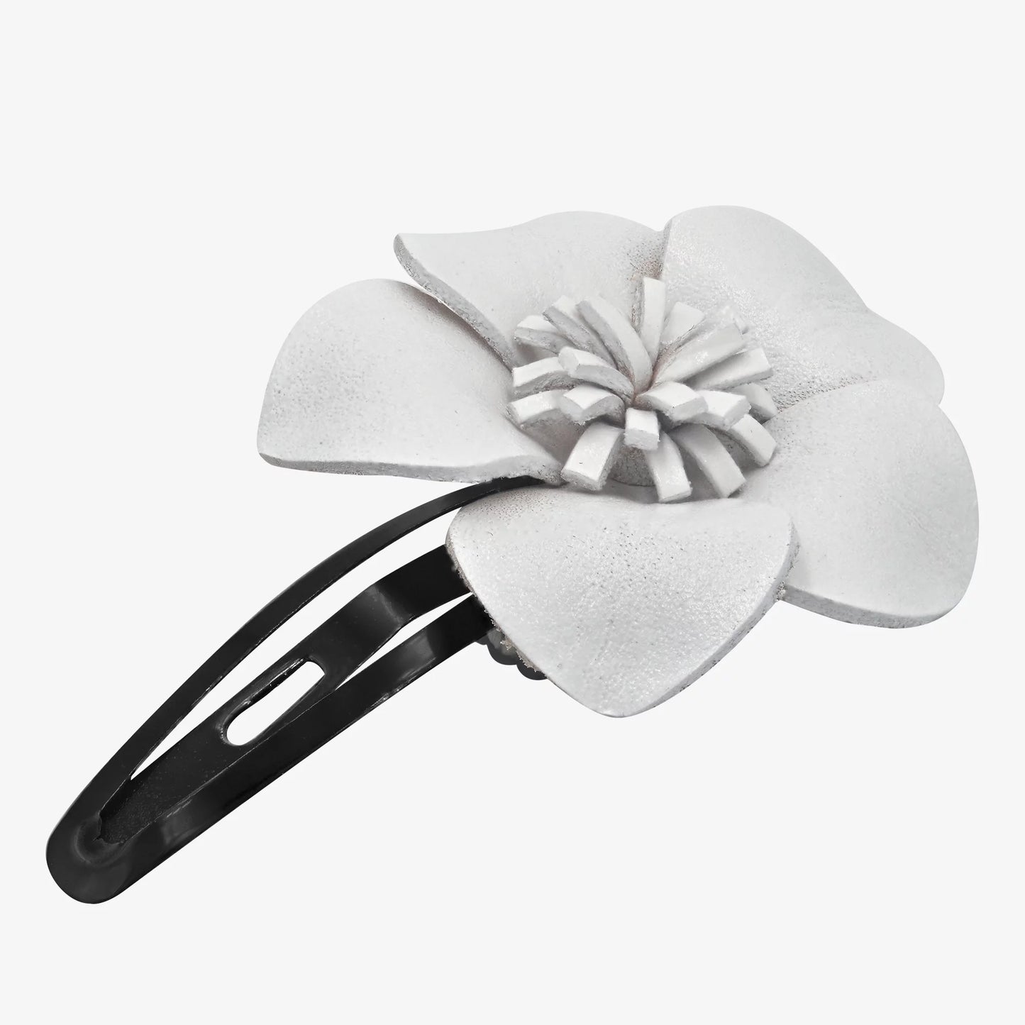 Genuine White Leather Sweet Azalea Flower Hair Barrette Pinch Clip